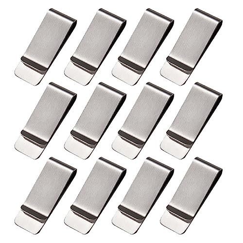 Mvwarj 12-Pack Stainless Steel Money Clip Slim Bulk Money Clip for Cash and Credit Cards Holder Minimalism Front Pocket Wallet Clip (Silver)