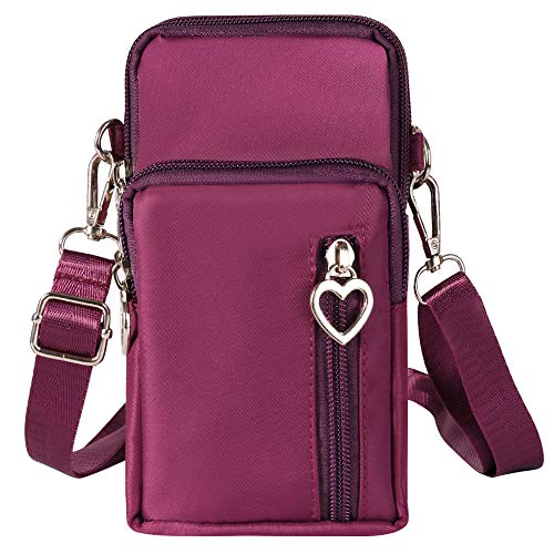 Pxinhui TM Cell Phone Crossbody Bag Purse Zip Wristlet Wallet Sports Armband Mini Shoulder Bag Card Holder (Purple), Small