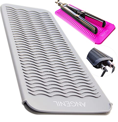 ANGENIL Professional Silicone Heat Resistant Mat Pouch for Hair Straightener, Curling Iron and Flat Iron, Portable Travel Mat and Cover for Hair Styling Tools, Grey