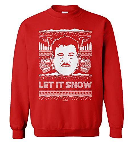 Haase Unlimited Let It Snow - El Chapo Ugly Christmas Unisex Crewneck Sweatshirt (Red, Medium)