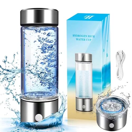 Hydrogen Water Bottle, 1200Pbb Portable Hydrogen Water Ionizer Machine, Hydrogen Water Generator, Hydrogen Rich Water Glass Health Cup for Home Travel (Sliver)