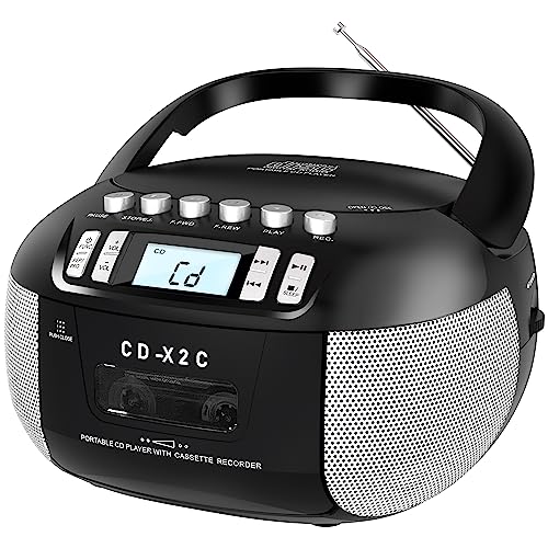 Sunoony CD and Cassette Player Combo, Boombox CD Player Portable with AM/FM Radio, Tape Recording, Stereo Sound, AC/DC Powered, AUX/Headphone Jack, Sleep Timer for Home, Senior, Child