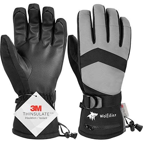 WOLFILIST Ski Gloves Waterproof Windproof - 3M Thinsulate Insulated Warm Snow Gloves, Snowboard Gloves with Zipper Pocket, Touchscreen Winter Gloves for Men Women (Black, Large)