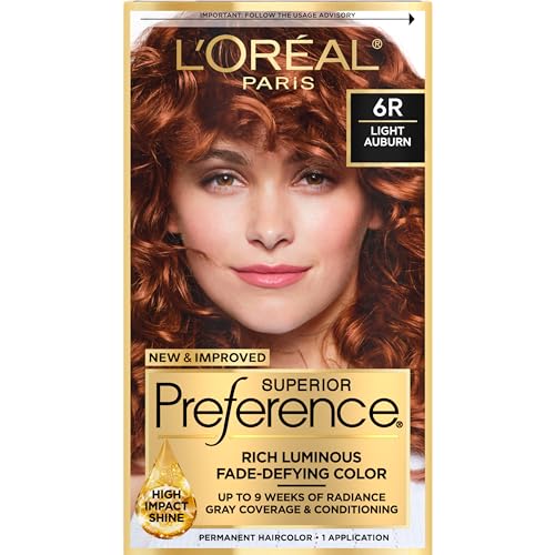 L'Oreal Paris Superior Preference Fade-Defying + Shine Permanent Hair Color, 6R Light Auburn, Pack of 1, Hair Dye