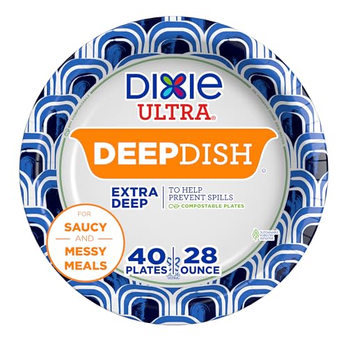 Dixie Ultra, Deep Dish Paper Plates, 28 Oz, 40 Count, Heavy Duty, Microwave-Safe, Soak-Proof, Cut Resistant, Disposable Plates For Heavy, Messy Meals