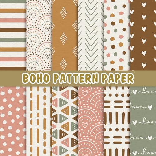 Whaline Boho Pattern Paper 11.8x11.8inch Scrapbook Paper Double-Sided Colorful Decorative Craft Paper Folded Flat For Valentine's Day DIY Art Craft Card Making Scrapbook Photo Album Decor, 24 Pack