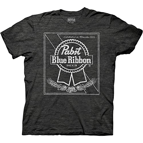 Ripple Junction Pabst Blue Ribbon Crest and Ribbon Logo Brewery Adult T-Shirt Officially Licensed X-Large Heather Charcoal