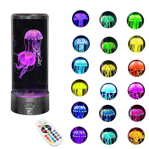 Lightahead LED Jellyfish Lava Lamp Round with 18 LEDs & Vibrant Multi Color Changing Light Effects. The Ultimate Large Sensory Synthetic Jelly Fish Tank Aquarium Mood Lamp. Ideal Gift (Large)