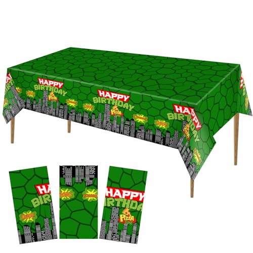 W SXHTKJIN Turtle Party Tablecloth, Super Turtle Table Cover, Video Game Cartoon Turtle Theme Party Supplies Birthday Party Decorations