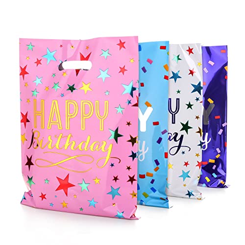 PintreeLand Medium(6.7 * 9.8inch) Happy Birthday Party Favor Bags 40 PCS, Plastic Goodies Return Gift Bags for Kids Baby Girls & Boys Birthday