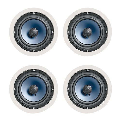 Polk Audio RC60i 2-Way Premium in-Ceiling 6.5' Round Speakers, Dual Pairs (4 Speakers) Perfect for Damp and Humid Indoor/Outdoor Placement (White, Paintable-Grille) (4 Speakers)