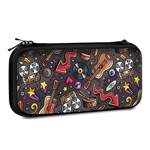 Carrying Case Compatible with Switch 2017 / Switch OLED 2021 Console Joy-Con with 10 Game Card Slots , Hippie Music Instrument Doodle