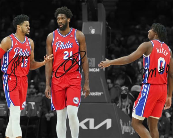 Ikonic Fotohaus Joel Embiid Tyrese Maxey Tobias Harris Signed Photo Autograph Print Wall Art Home Decor