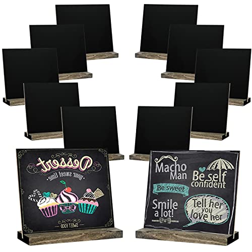 12 Pack Small Chalkboard Signs with Stand, 5 X 6 Inch Wooden Tabletop Chalkboard Sign, Mini Chalkboard Signs with Stand, Ideal for Table Numbers, Message Boards, Party Decorations
