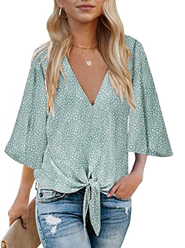 Womens Shirts Dressy Casual 3/4 Ruffle Sleeve Loose Flowy Boho Blouses Ladies Summer Tops