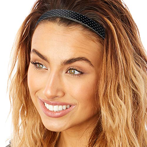 Hipsy Blades Adjustable & Flexible No Slip Fashion Headbands for Women Girls & Teens (Black/White Pin Dots 1pk)