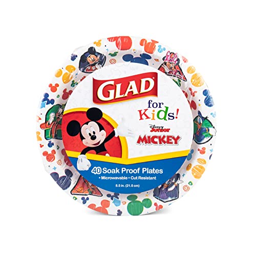 Glad Disney Mickey Mouse Paper Plates for Kids - 40 Count, 8.5' Plates for Snacks and Everyday Use
