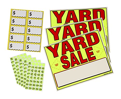 Sunburst Systems 4150 Yard Neon Yellow (10) Large Label 4150 Kit Includes (3) All-Weather Yard Sale Signs, (200) Pre-Priced Stickers , 11x14 inches