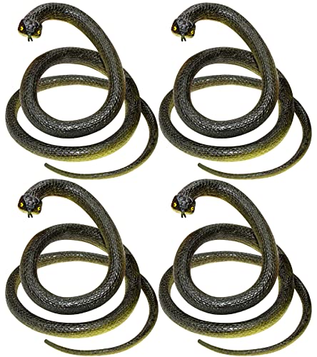 Porgaten Fake Snake Rubber Snake Toy, 4 Pieces Realistic Black Mamba Snakes That Look Real for Garden Props to Keep Birds Away, Novelty Toys for Playing Jokes Prank Stuff for Halloween Party Favor