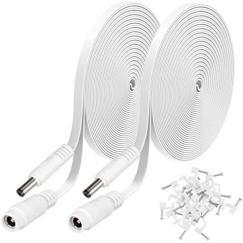 Uogw 2 Pack DC Power Extension Cable 10ft 2.1mm x 5.5mm Compatible with 12V DC Adapter Cord for CCTV IP Camera, LED, Car, White