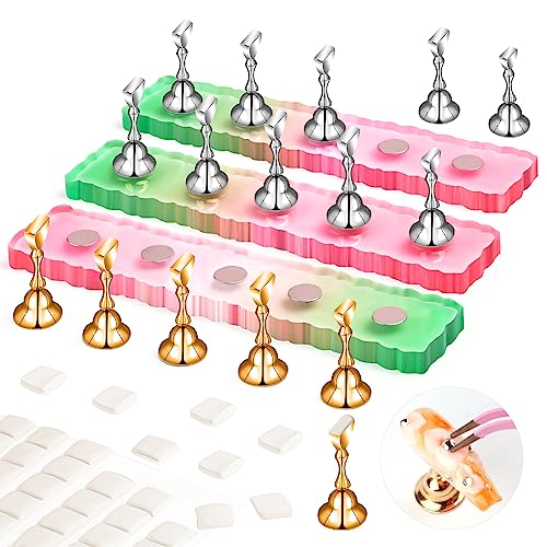 SAVILAND 3 Sets Nail Stand: Strong Magnetic Nail Holder for Painting Nails with Reusable Putty 40pcs Nail Stand for Press On Nails Display Practice Acrylic Nail Art Home DIY Beginner Salon Supplies