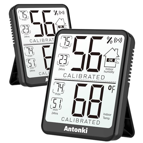 Antonki Room Thermometer Hygrometer Indoor, Small Humidity Gauge, Humidity Sensor Meter, Digital Temperature and Humidity Monitor for Bedroom, Baby Room, Reptile, Plants - 2 Pack