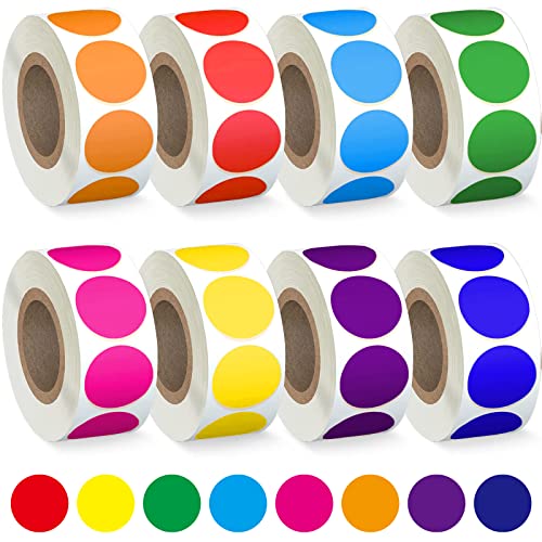 4000 PCS 3/4' Colored Dot Stickers Circle Color Coding Labels, 8 Color Style Colorful Coding Label Sticker for Office, Student Classroom(8 Rolls, 3/4 Inches)