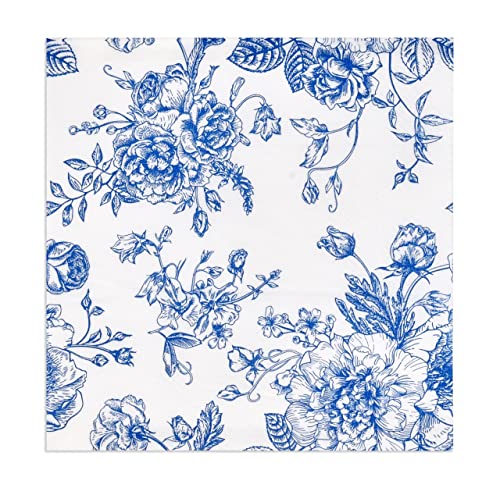 120 Floral Cocktail Beverage Napkins Blue & White Disposable Paper Spring Flowers Dessert Napkin for Wedding Holiday Birthday Party Bridal & Baby Shower Tableware Party Supplies