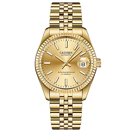 CADISEN Automatic Watches Men's Mechanical MIYOTA 8215 Business Waterproof Wristwatch (Gold)