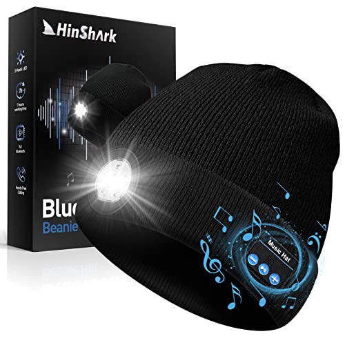 LED Bluetooth Beanie Hat, Dad Gifts from Wife, Son, Kids, Birthday Gifts for Men, Grandpa, Husband, Him, Gifts for Dad Who Wants Nothing, Gadgets Tools for Men Black