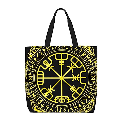 Tote Bag Women Small Satchel Bag Stylish Tote Handbag for Women Shopping Bag Compatible with Black Celtic Viking Design Magical Runic Compass Vegvisir In The Circle Of Norse Runes And Dragons Tattoo