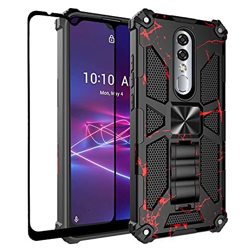 GORGCASE Case for Coolpad Legacy Brisa Case (2020) CP3706AS w/Tempered Glass Screen Protector(Full Coverage) Heavy Duty [Military-Grade][Built-in Kickstand] Protective Cover for Man Red Black Marble