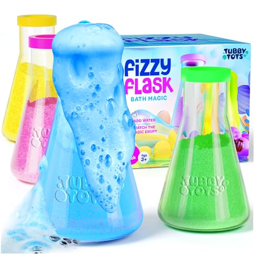 Fizzy Flask Bath Magic 4 Pk - Bath Toys for Kids Toddlers - Kid Safe Color - Bathtub Science - Bubble Soap Tub Time - Foam Fizzies Bombs Bubbles Potions - Age Toddler 3 4 5 6 7 8 - Non Toxic All Ages