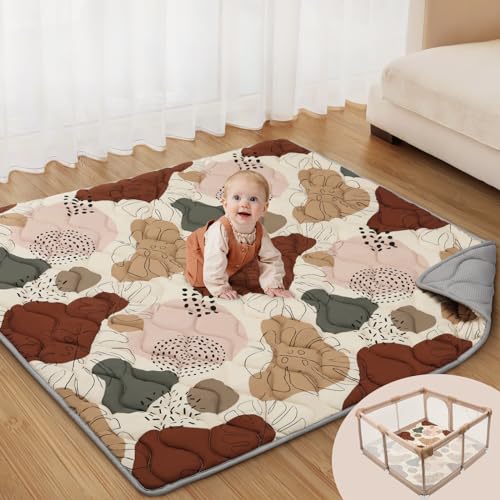 Blissful Diary Baby Play Mats for Floor, 50x50 Play Mat for Playpen, Thicken Soft Padding Foam Playmats for Babies and Toddlers Infants, Foldable and Machine Washable Baby Crawling Mat, Boho Design
