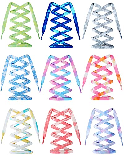 WHQXFDZ 9 Pairs Tie Dye Shoelaces Gradient Colors Shoe Laces in for Tie Dye Sports Shoes Boots Sneakers Skates(46inch)