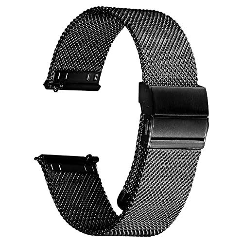 JIEANTE Stainless Steel Mesh Watch Band for Mens Women, Quick Release Mesh Watch Straps 18mm 20mm 22mm 24mm （20mm Black）