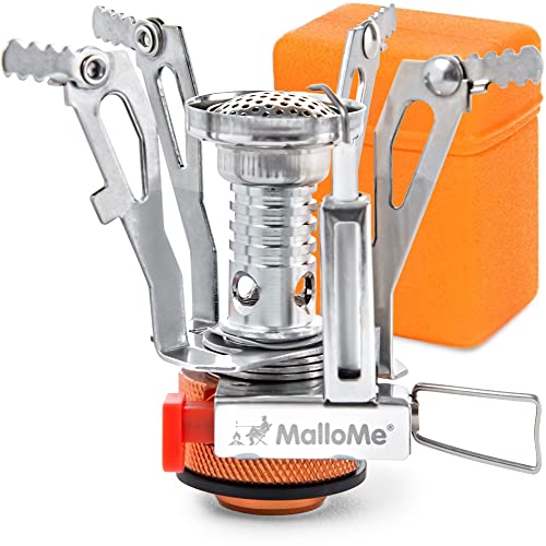 MalloMe Backpacking Stove - Portable Camping Stove - Small Backpack Camp Single Burner for Propane Butane Isobutane Fuel Canister - Mini Pocket Rocket Jet Boiler for Hiking & Gas Cooking