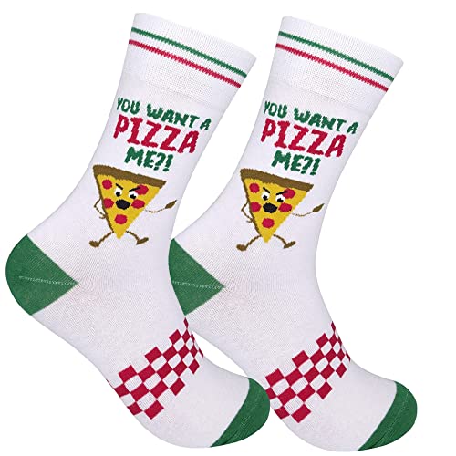 FUNATIC You Want A Pizza Me? Crew Sock For Men Women | One Size Fit Most | Novelty Cheese and Sauce Pie Lover Gift Attire with Image | Best Fun Food Day Accessory | Silly Holiday Party Apparel Present