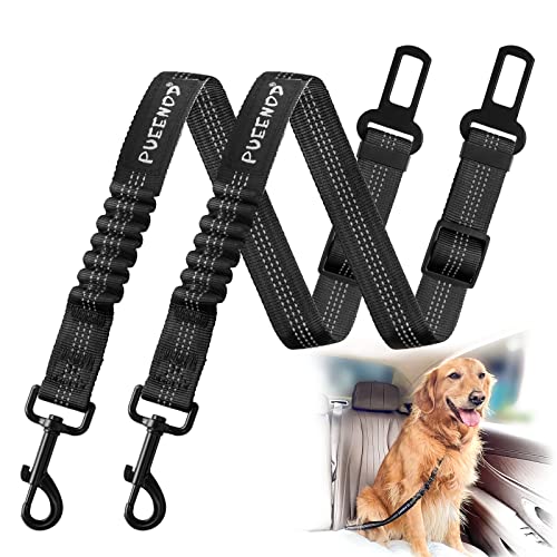 2 Pack Dog Seat Belt Adjustable Dog Car Seatbelts for Vehicle Nylon Pet Safety Seat Belt with Elastic Bungee Buffer Reflective & Durable Car Harness for Dogs