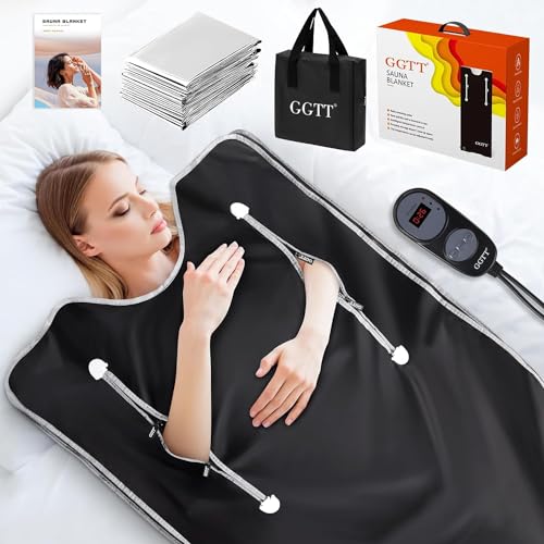 GGTT Infrared Sauna Blanket-Sauna Blanket for Home Use, Portable Design for Relaxation and Detoxification Highest 176℉, 20-60 Minutes Timer, 6 ft x 2.65 ft