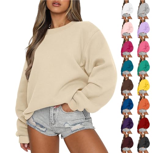 Oversized Sweatshirt for Women Casual Long Sleeve Fleece Crewneck Pullover Sweatshirt Loose Fit Drop Shoulder Sweater Womens Sweaters Fall 2023 Comfy Y2K Winter Clothes for Teen Girls Purple Hoodie