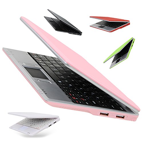 Goldengulf 7 Inch Portable Mini Computer Laptop PC Netbook for Kids Android 12 Quad Core 32GB WiFi Built in Camera Netflix YouTube Flash Player (Pink)