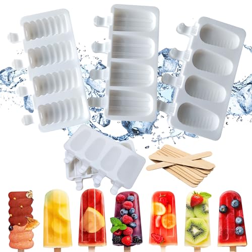 3 Pack Silicone Popsicle Molds,Reusable 12-cavity Homemade Kitchen Gadgets Stackable Ice Trays,BPA Free Ice Pop Mold Specialty Accessories Tool for Freezer(White)
