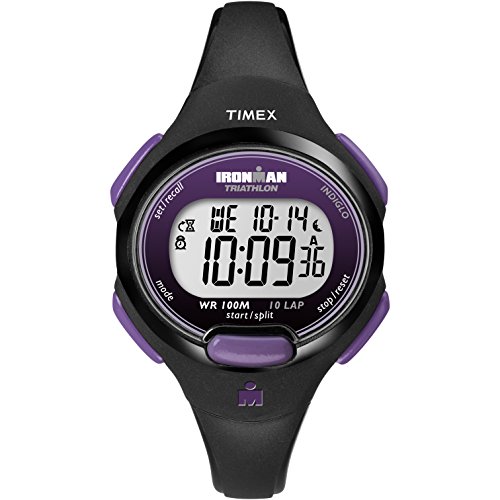 Timex Women's T5K523 Ironman Essential 10 Mid-Size Black/Purple Resin Strap Watch