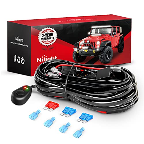 Nilight 16AWG Off-Road LED Light Bar Wiring Harness Kit 12V Relay On/Off Rocker Switch -2 Leads,2 Years Warranty