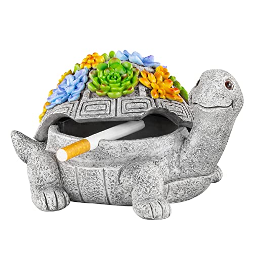 LESES Ashtray, Outdoor Ashtray with Lid Smokeless Waterproof Ash Tray with Cute Turtle Decor, Resin Ashtray for Cigarettes Home Office, Porch Patio Decorations Outdoor Indoor Ashtray