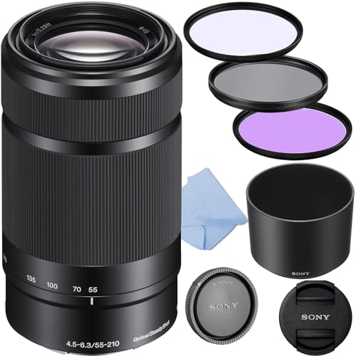 Sony E 55-210mm f/4.5-6.3 OSS E-Mount Lens/Full-Frame Format(Black) for Sony Cameras + UV, FLD, PL Filter Kit. (Renewed)