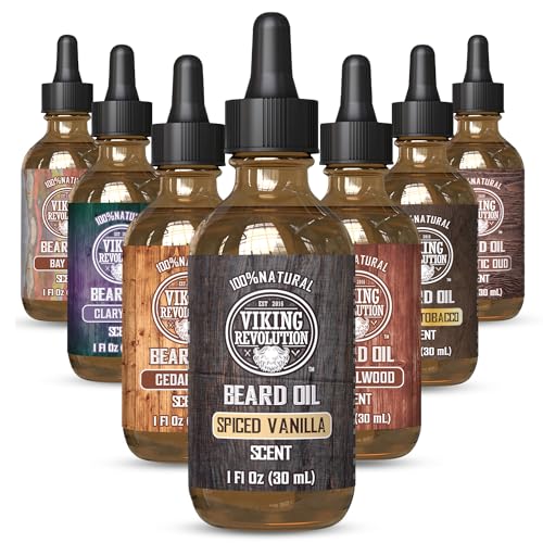 Viking Revolution Beard Oil for Men - All Natural Beard Oil with Argan Oil & Jojoba Oil Beard Conditioner and Softener - Strengthens Beards and Mustaches for Men (1 Pack, Spiced Vanilla)