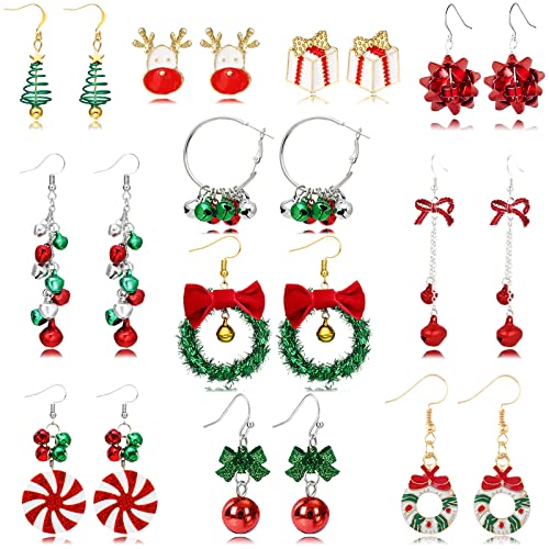 11 Pairs Christmas Earrings Set for Girl Xmas Tree Dangle Earrings Bell Bow Candy Earrings Cute Festive Earring Gift for Girls