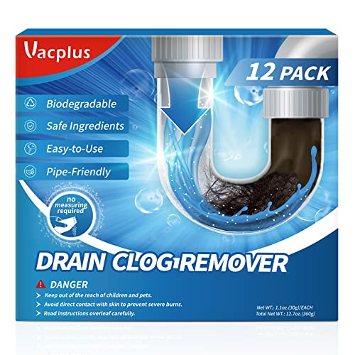 Vacplus Drain Clog Remover - 12 Pack Drain Cleaner Hair Clog Remover, Powerful Sink Drain Cleaner for Clogged Drain, Pipe-Friendly Sink Cleaner and Deodorizer